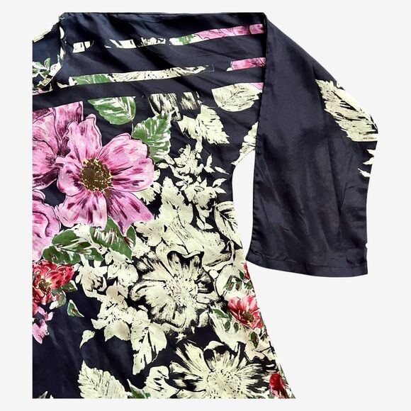 Johnny Was Tunic Top Blue Purple Cream Floral Silk Med - Picture 4 of 9